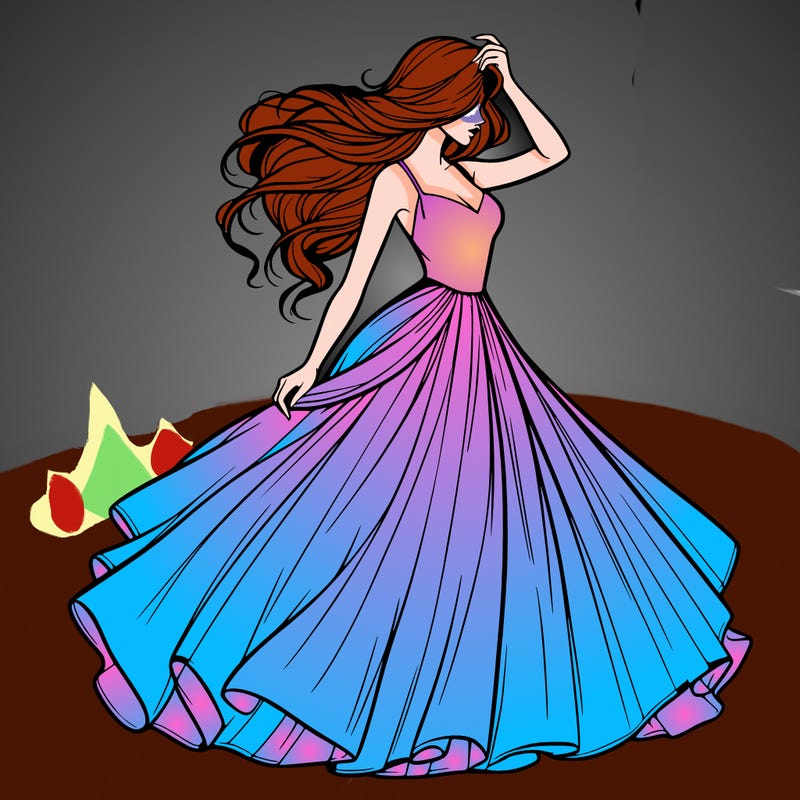 realistic woman with dress flowing in the wind