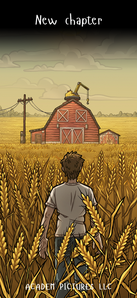 ACADEM DREAMS: Adventure & Sim - Un personaggio in piedi in un campo di grano dorato che guarda un lontano fienile rosso