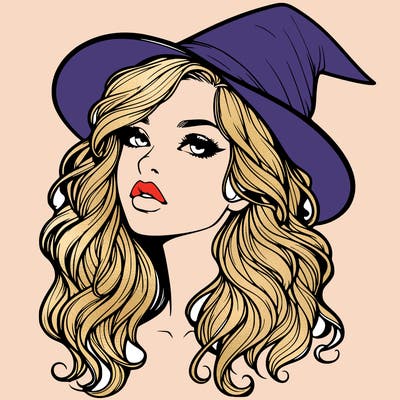 realistic witch girl with wavy hair and lips
