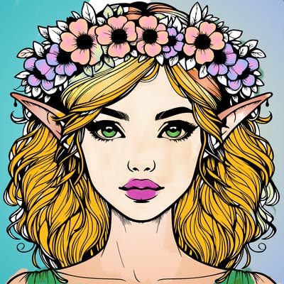 realistic female elf with flower crown