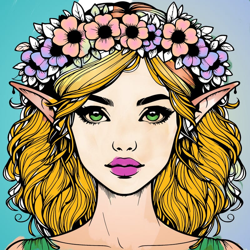 realistic female elf with flower crown