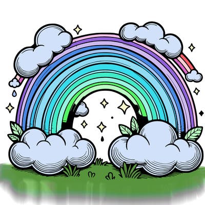 realistic rainbow and clouds