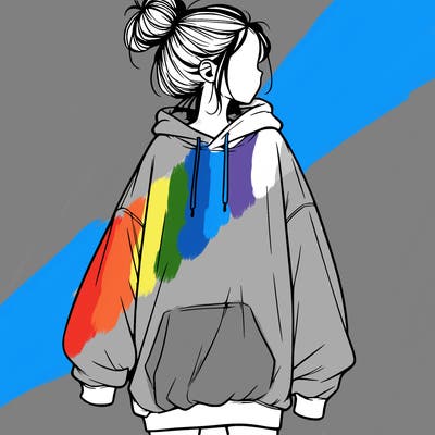 realistic girl with a oversized sweatshirt on and a bun