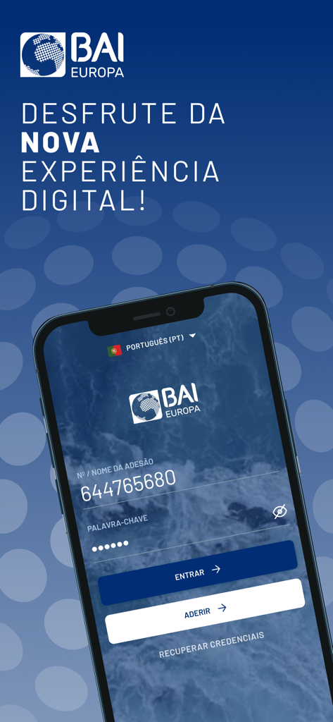 BAI Europa Directo - Schermata di accesso dell'app di mobile banking BAI Europa Directo su uno smartphone