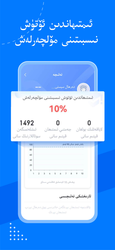 驾考宝典维语版-2026驾考学车考驾照宝典 - Pantalla de una aplicación móvil mostrando la estimación de la tasa de aprobación del examen de conducir y estadísticas de estudio en idioma uigur