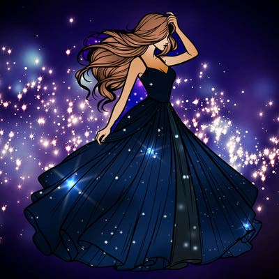 realistic woman with dress flowing in the wind