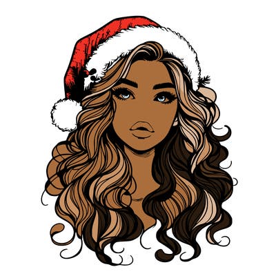realistic christmas girl with wavy hair and lips