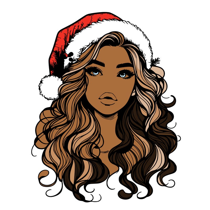 realistic christmas girl with wavy hair and lips