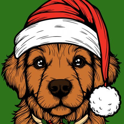 realistic dog with a christmas hat