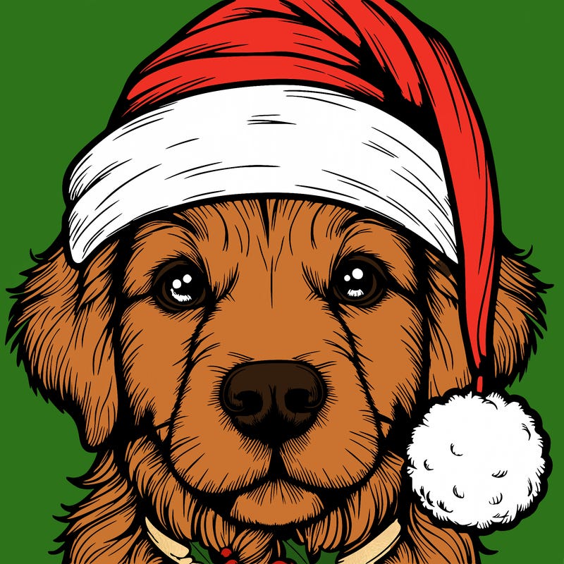 realistic dog with a christmas hat
