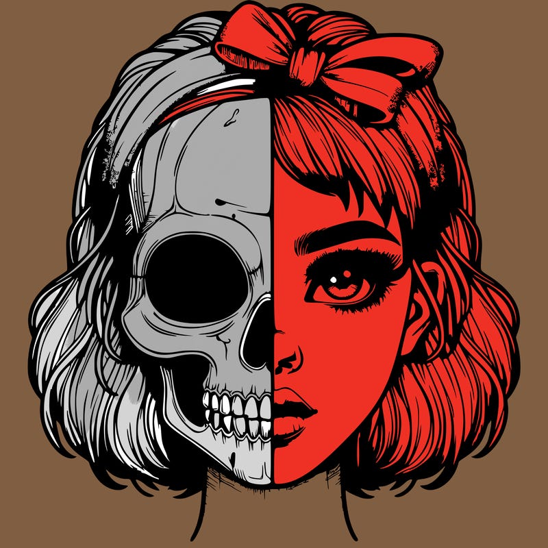 realistic girl with half skull mask