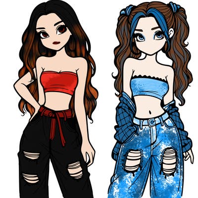 2 girls in crop tops and baggy jeans ripped