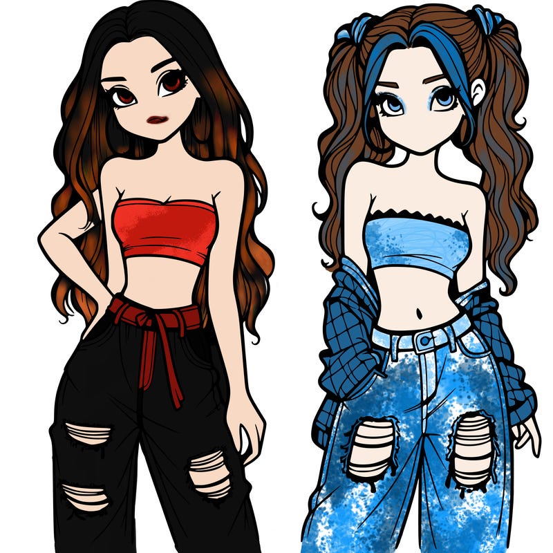 2 girls in crop tops and baggy jeans ripped