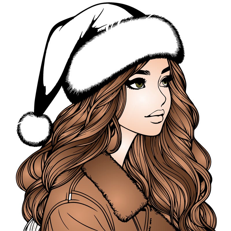 realistic girl in santa hat