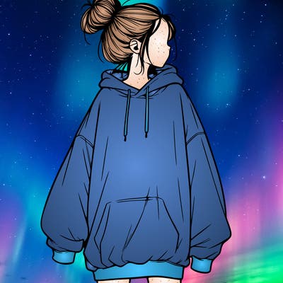 realistic girl with a oversized sweatshirt on and a bun