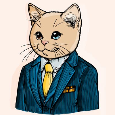 realistic cat wearing a suit