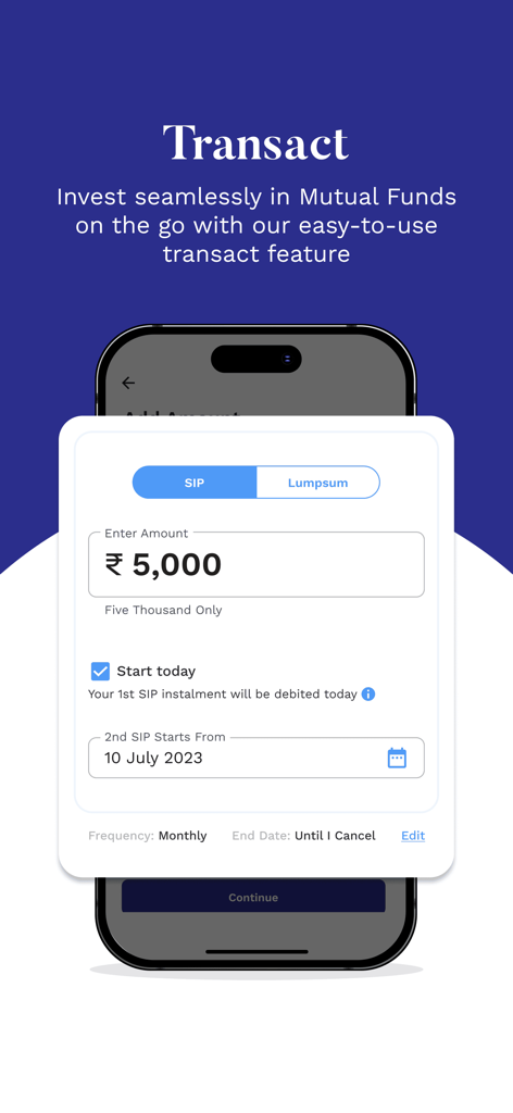 Uma interface móvel para configurar um Plano de Investimento Sistemático ou SIP no aplicativo Motilal Oswal Mutual Fund