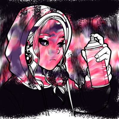 a realistic girl, spray painting
