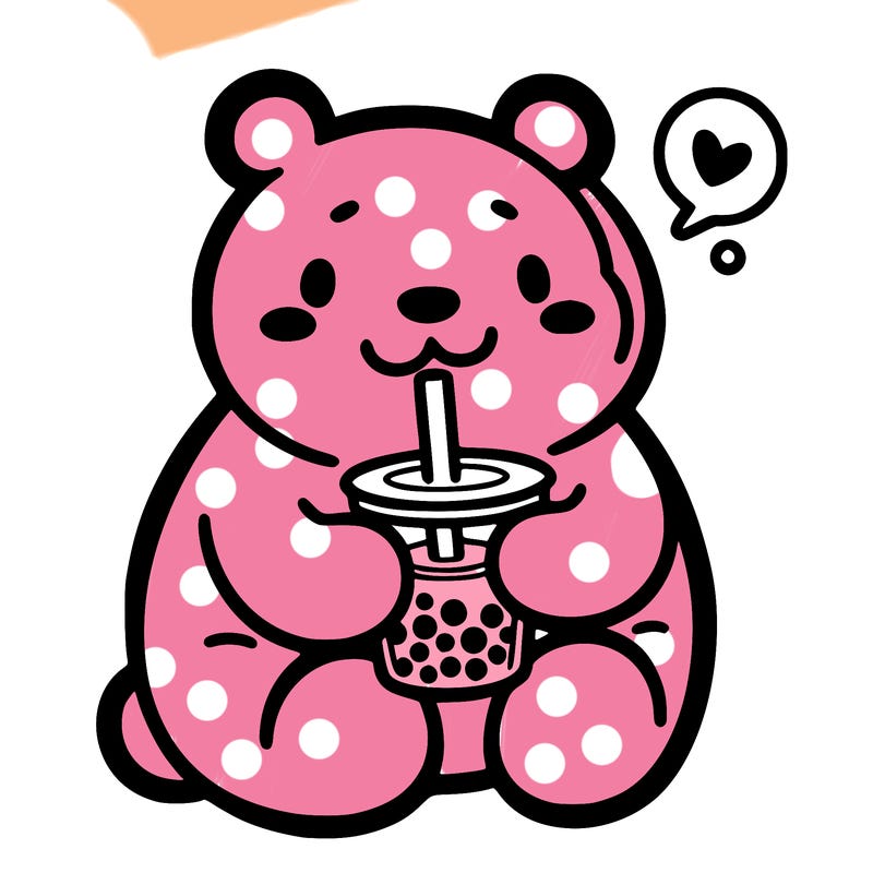 bear drinking boba tea