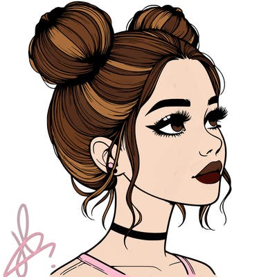 realistic girl with buns on the top of her head