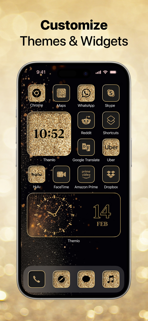 Themio・Fancy Widgets & Themes - Gold luxury iPhone home screen theme with fancy widgets and icons
