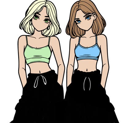 two girls with crop top with baggy pants
