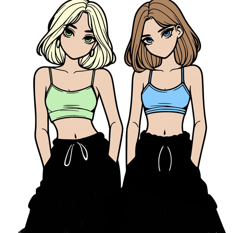 two girls with crop top with baggy pants