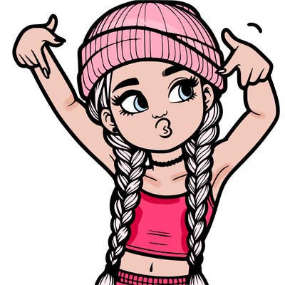 realistic teenage girl with braids and a beanie and crop top doing 🫶🏼