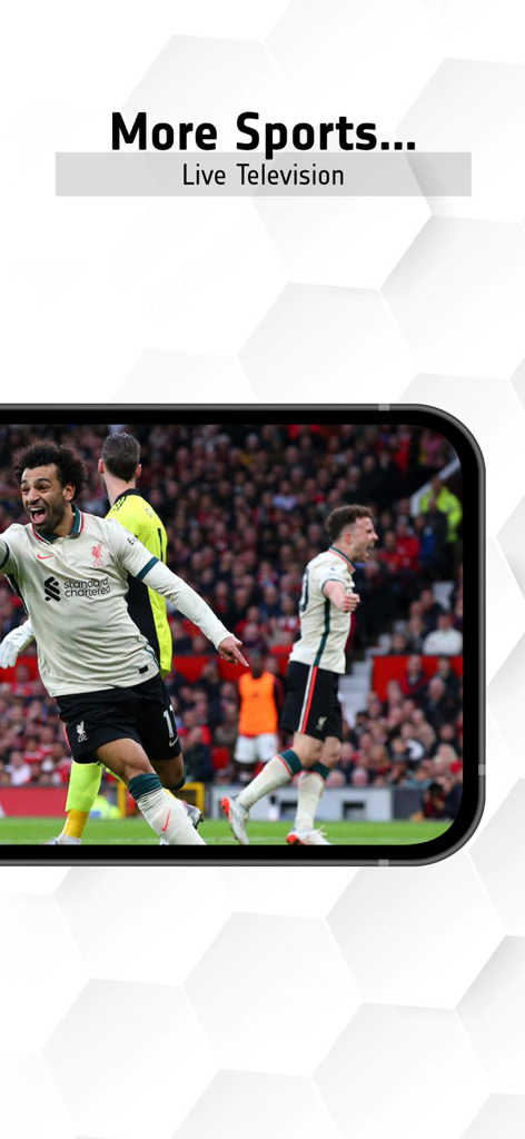 Schermo dello smartphone che mostra una partita di calcio dal vivo sull'app Sport Live TV