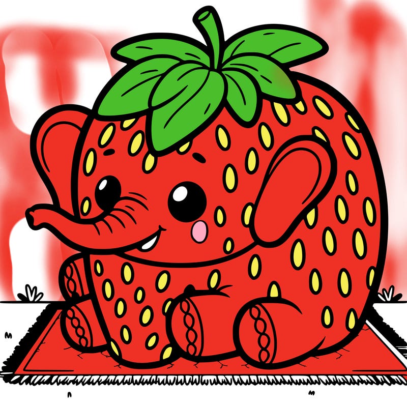 a elephant that is a strawberry and it is on a green carpet