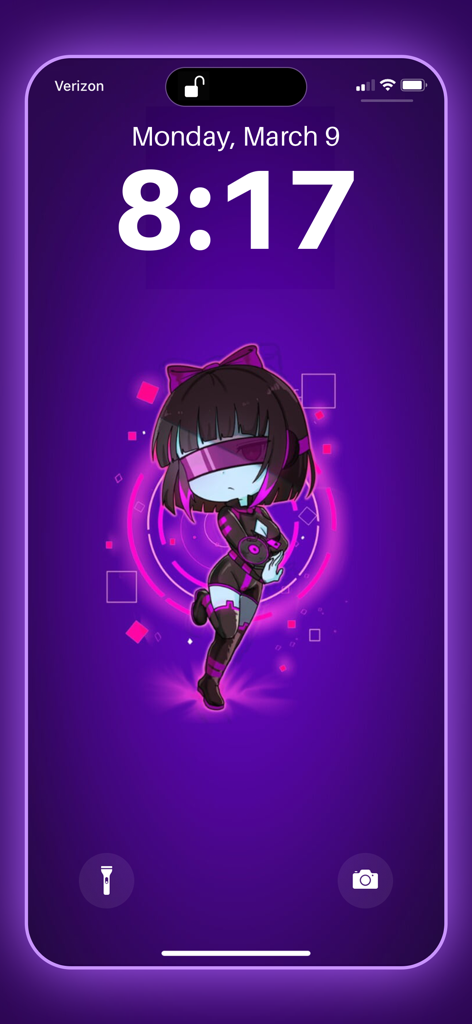 Gacha life HD wallpaper maker - A cute Gacha chibi character on a neon purple sci-fi themed iPhone lock screen