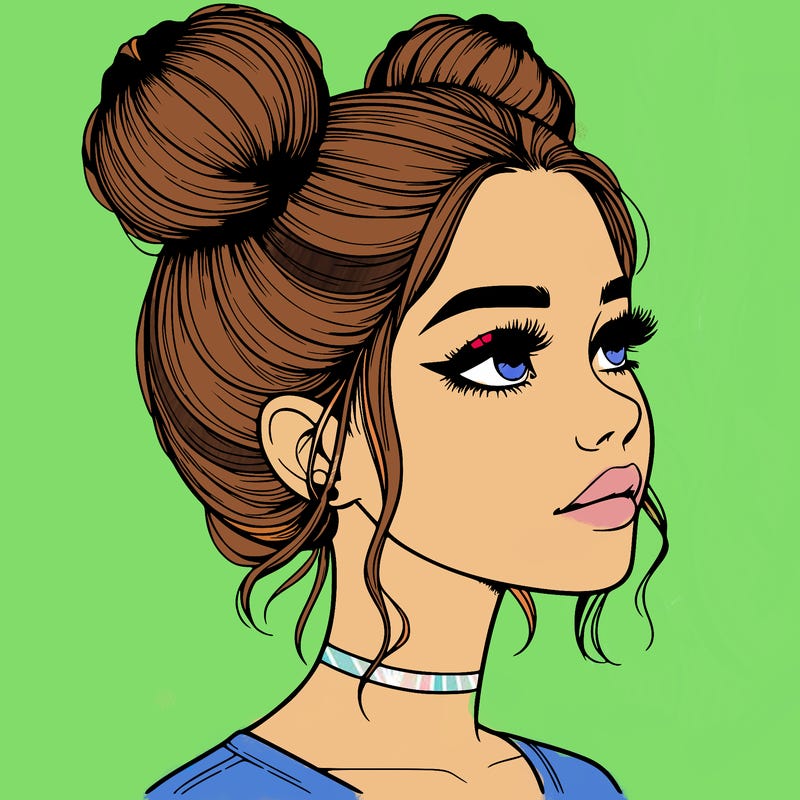 realistic girl with buns on the top of her head