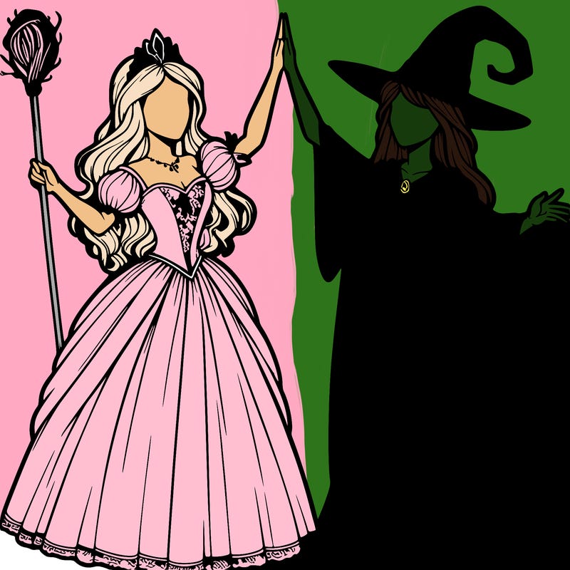 detailed realistic split of a princess and a witch