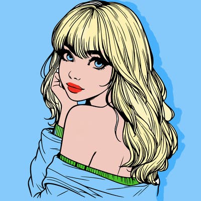 realistic girl with bangs looking over her shoulder