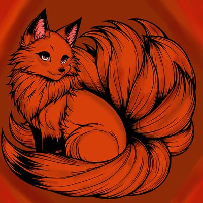 realistic detailed 9 tailed anime fox