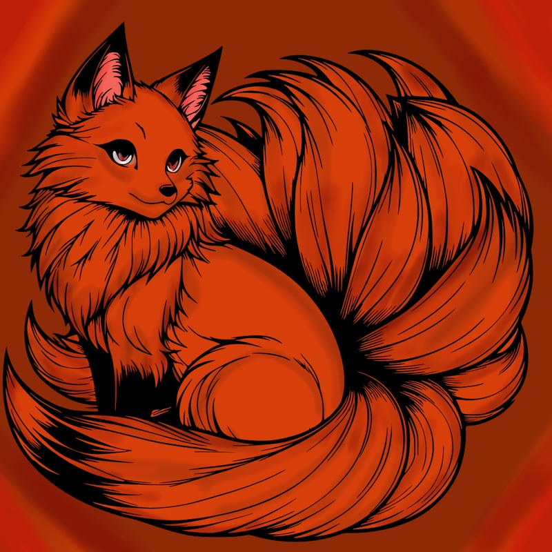 realistic detailed 9 tailed anime fox