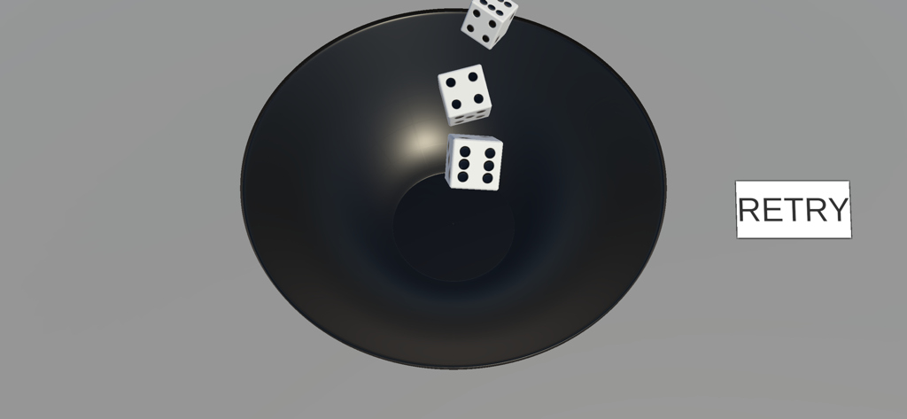 チンチロ~Pro~ - チンチロプロモバイルゲームで、黒いボウルに落ちる3つの白いサイコロ