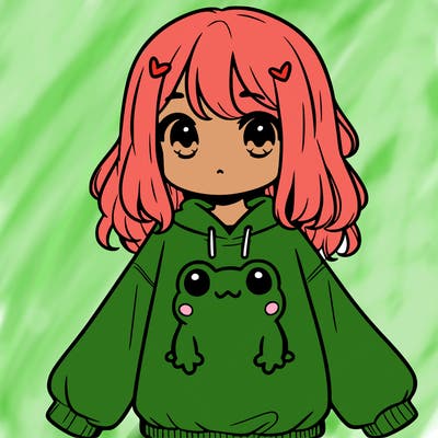 girl wearing frogging sweatshirt