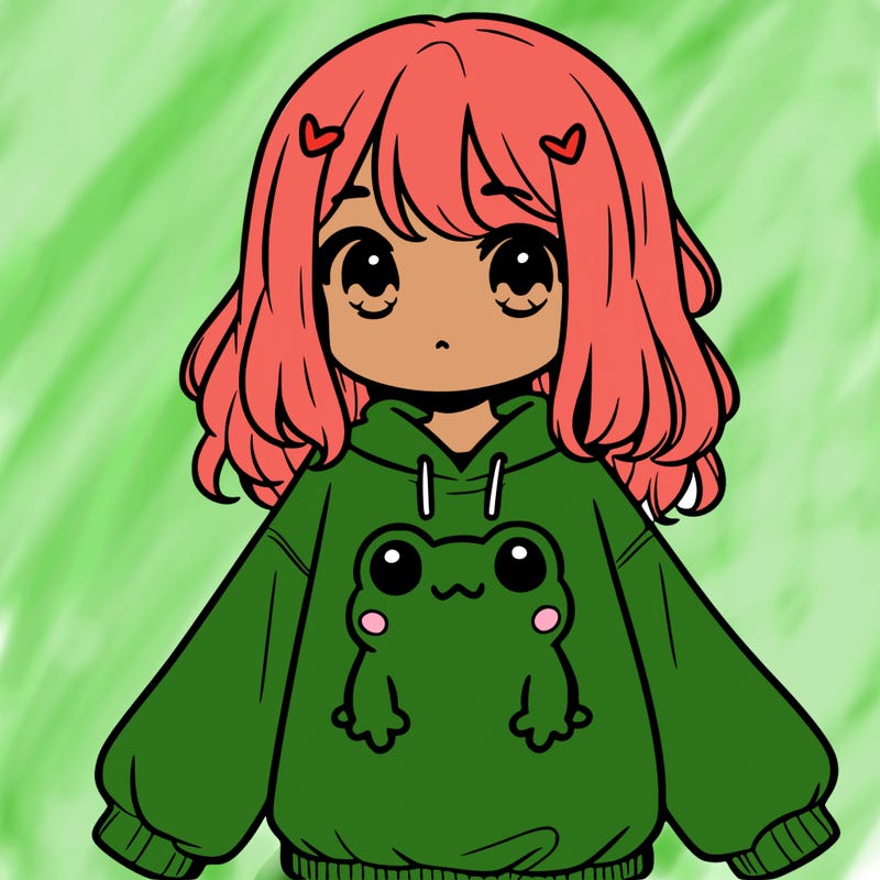 girl wearing frogging sweatshirt