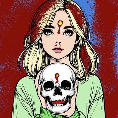 realistic girl holding a skull