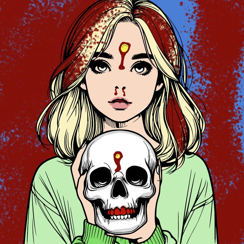 realistic girl holding a skull