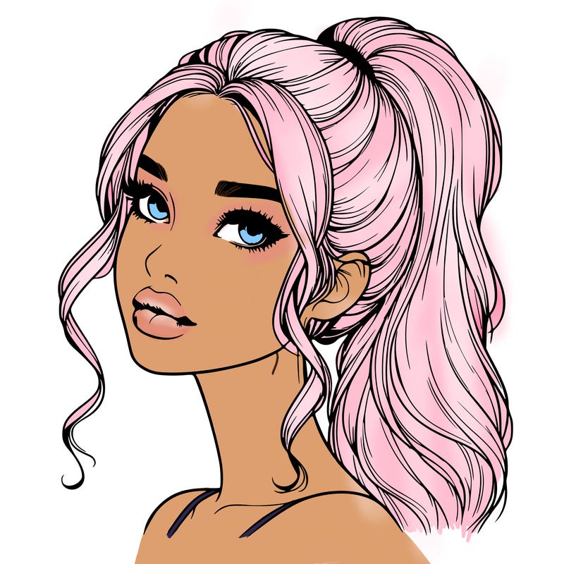 realistic girl with a ponytail on her hair and lips