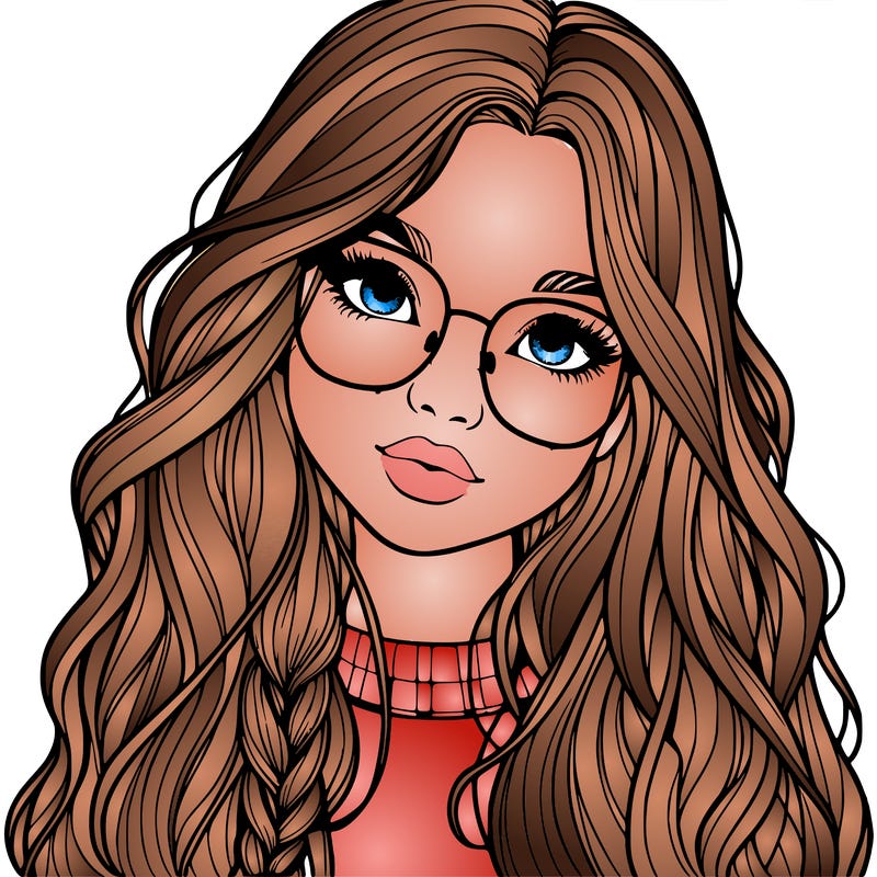 girl with long hair and freckles and glasses realistic