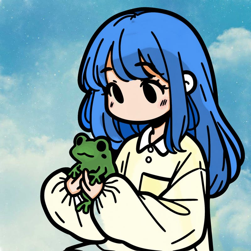 girl with long hair and a oversized shirt. and she is holding a frog