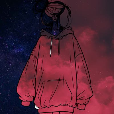 realistic girl with a oversized sweatshirt on and a bun