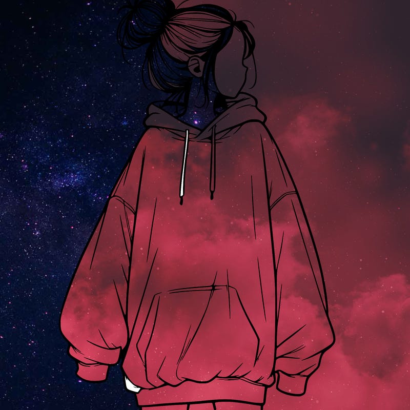 realistic girl with a oversized sweatshirt on and a bun