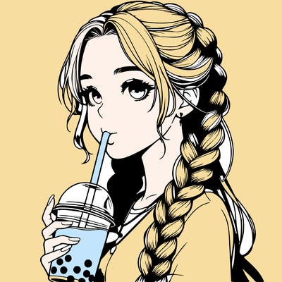 realistic girl with braided hair drinking boba