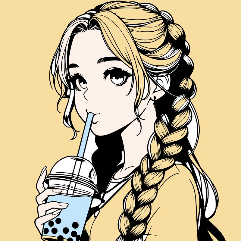realistic girl with braided hair drinking boba