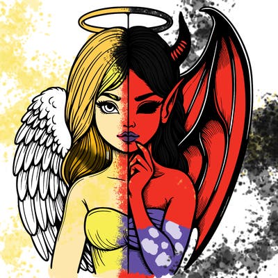 realistic angel half demon