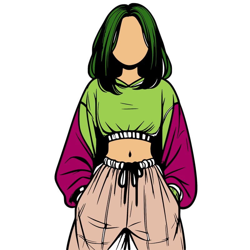 realistic girl faceless with baggy pants and a crop top